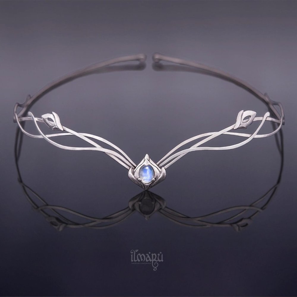 Elven Tiara, Rainbow Moonstone, larp medieval wedding headpiece, sterling silver
